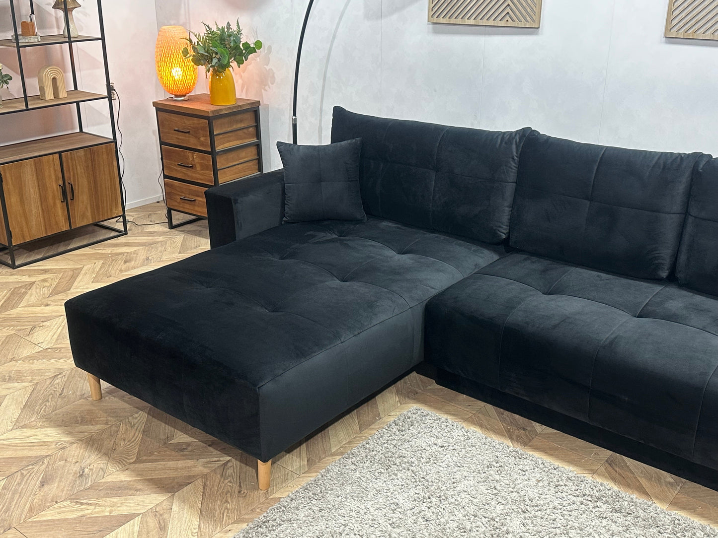 !Showroommodel! Zwarte Velvet Hoekzetel