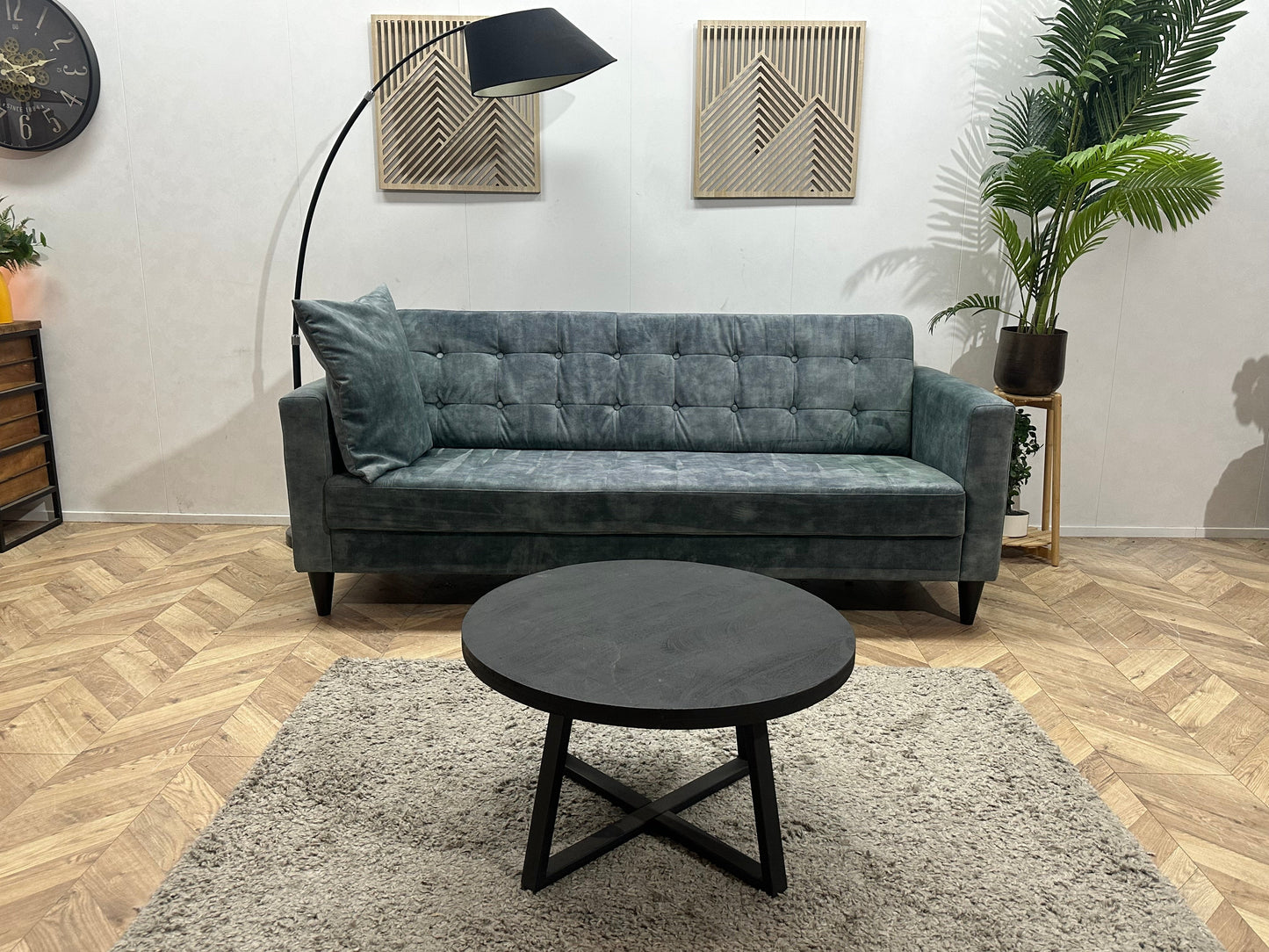 Umix Blauwe Velvet 2.5-Zits Zetel ~ Losse Rugkussens Met Afneembare Hoezen