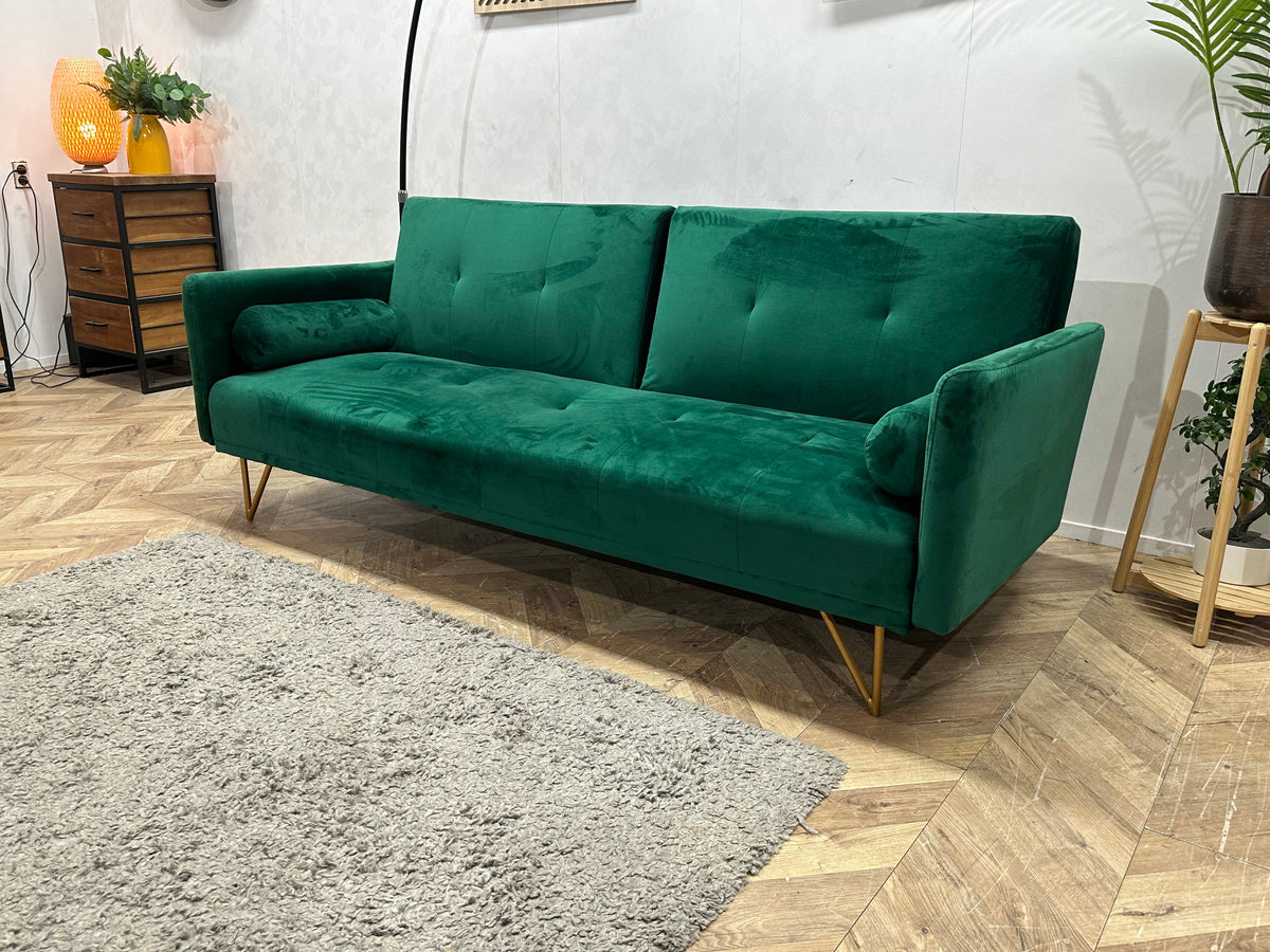 Groene Velvet 2.5-Zits Zetel ~ Slaapfunctie