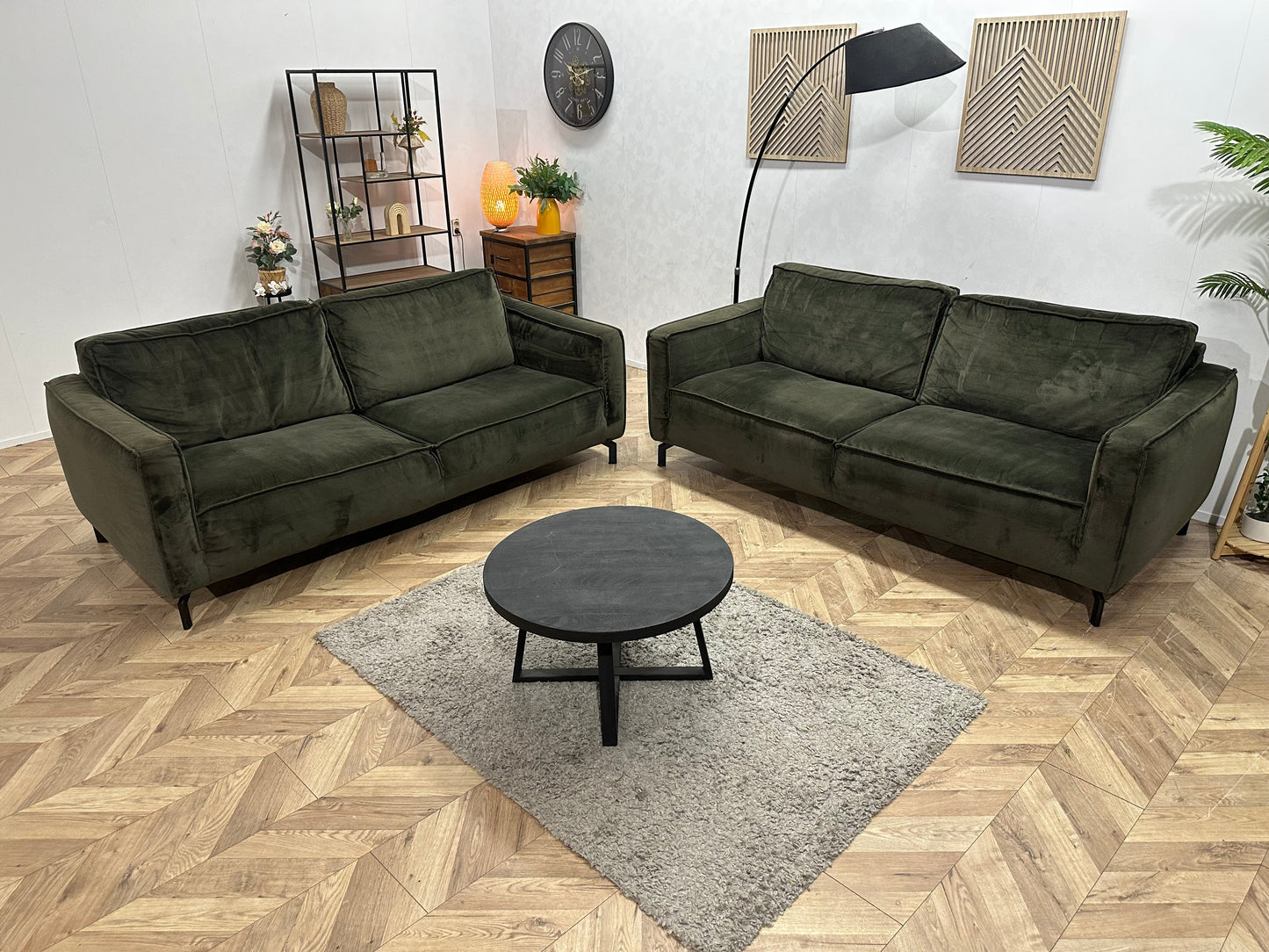 Groene Velvet Zetels Set ~ Losse Rugkussens Met Afneembare Hoezen