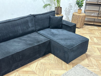 !Showroommodel! Zwarte Ribstof Hoekzetel ~ Slaapfunctie