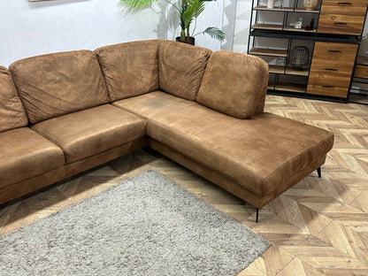 Cognac Bruine Suède Stoffen Hoekzetel ~ Losse Rugkussens Met Afneembare Hoezen