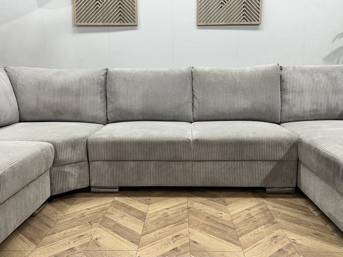 !Showroommodel! Licht Grijze Ribstof U Zetel