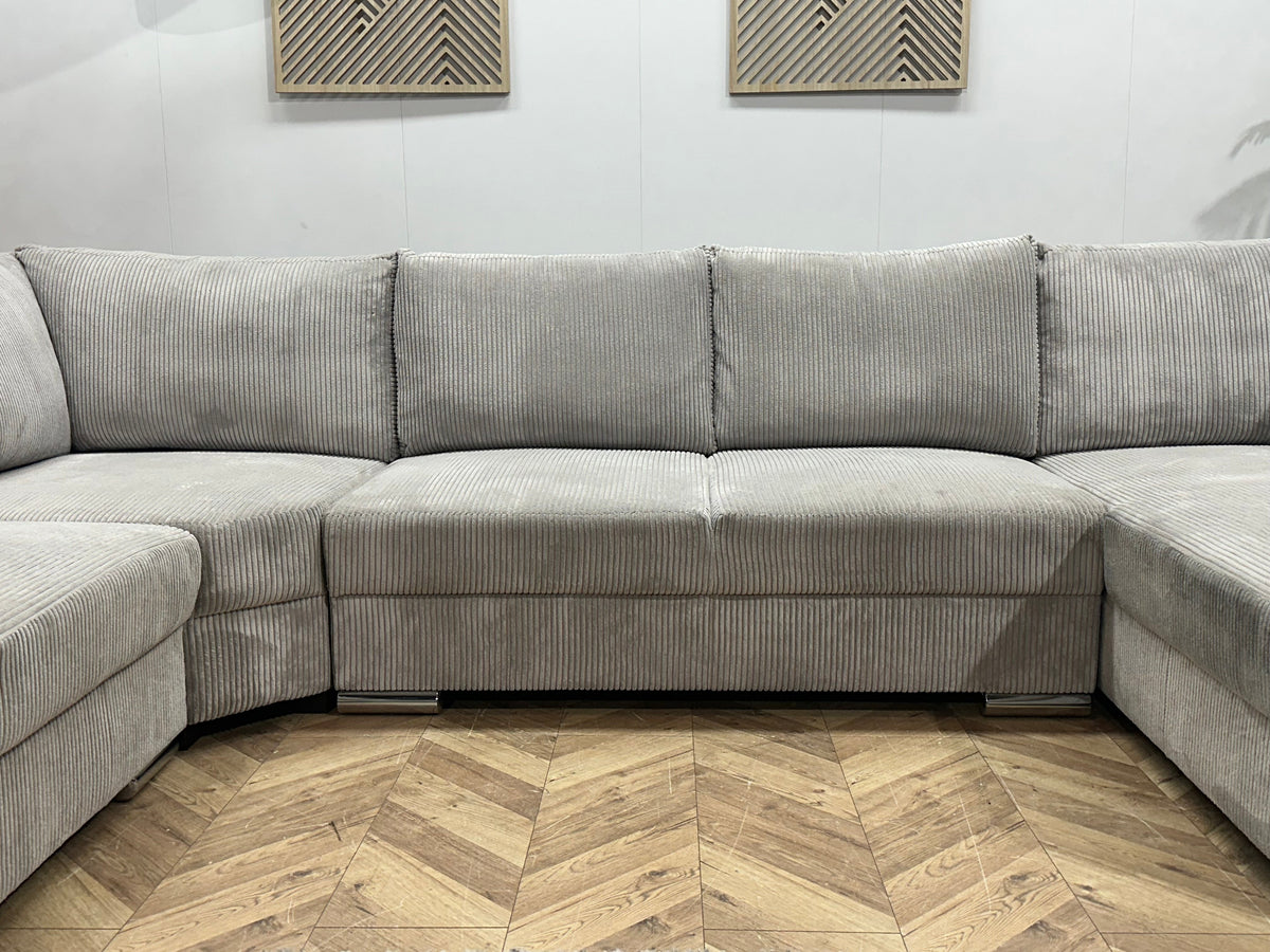 !Showroommodel! Licht Grijze Ribstof U Zetel
