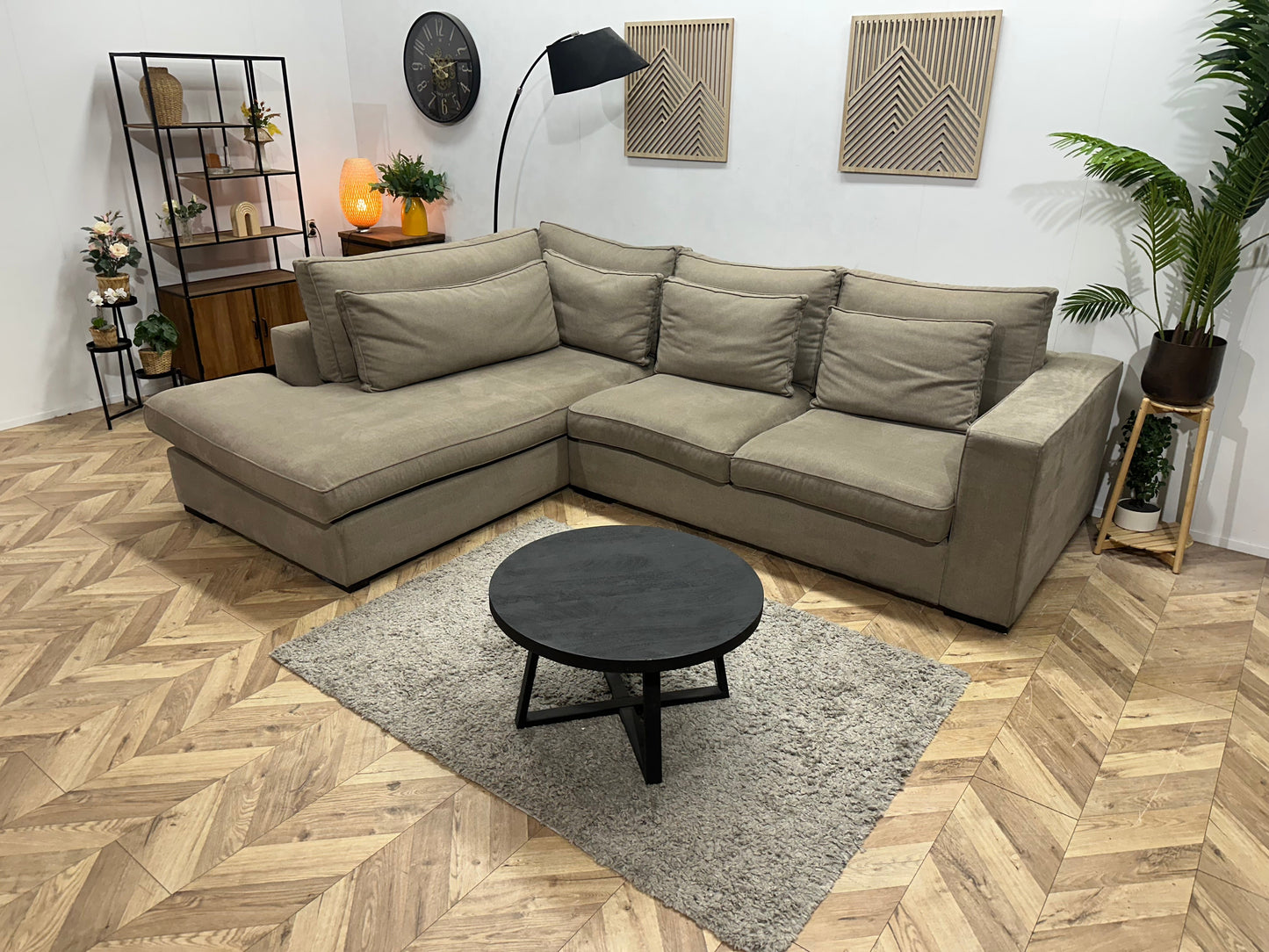 Room108 Beige Suède Stoffen Hoekzetel ~ Losse Kussens Met Afneembare Hoezen