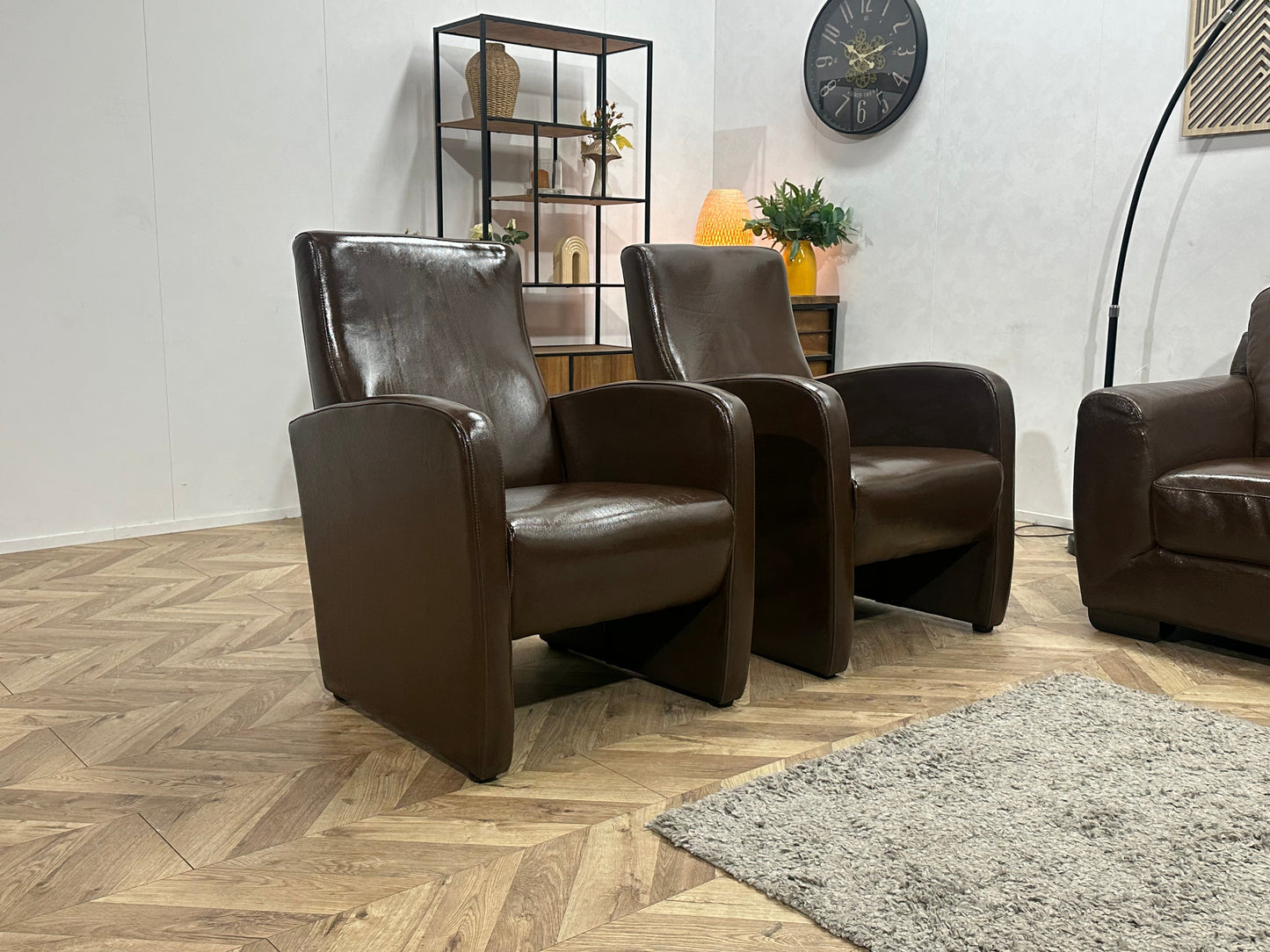 Bruine Echt Lederen 2.5-Zits Zetel Inc Fauteuils ~ Geïmpregneerd