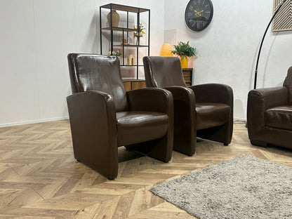 Bruine Echt Lederen 2.5-Zits Zetel Inc Fauteuils ~ Geïmpregneerd