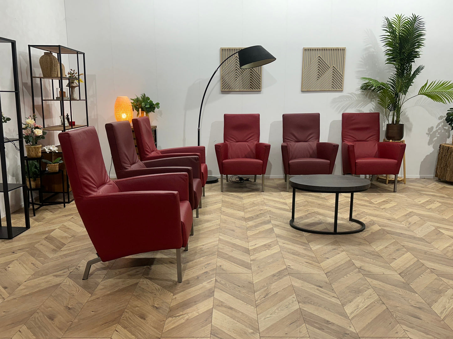 Rode Echt Lederen Stoelen Set
