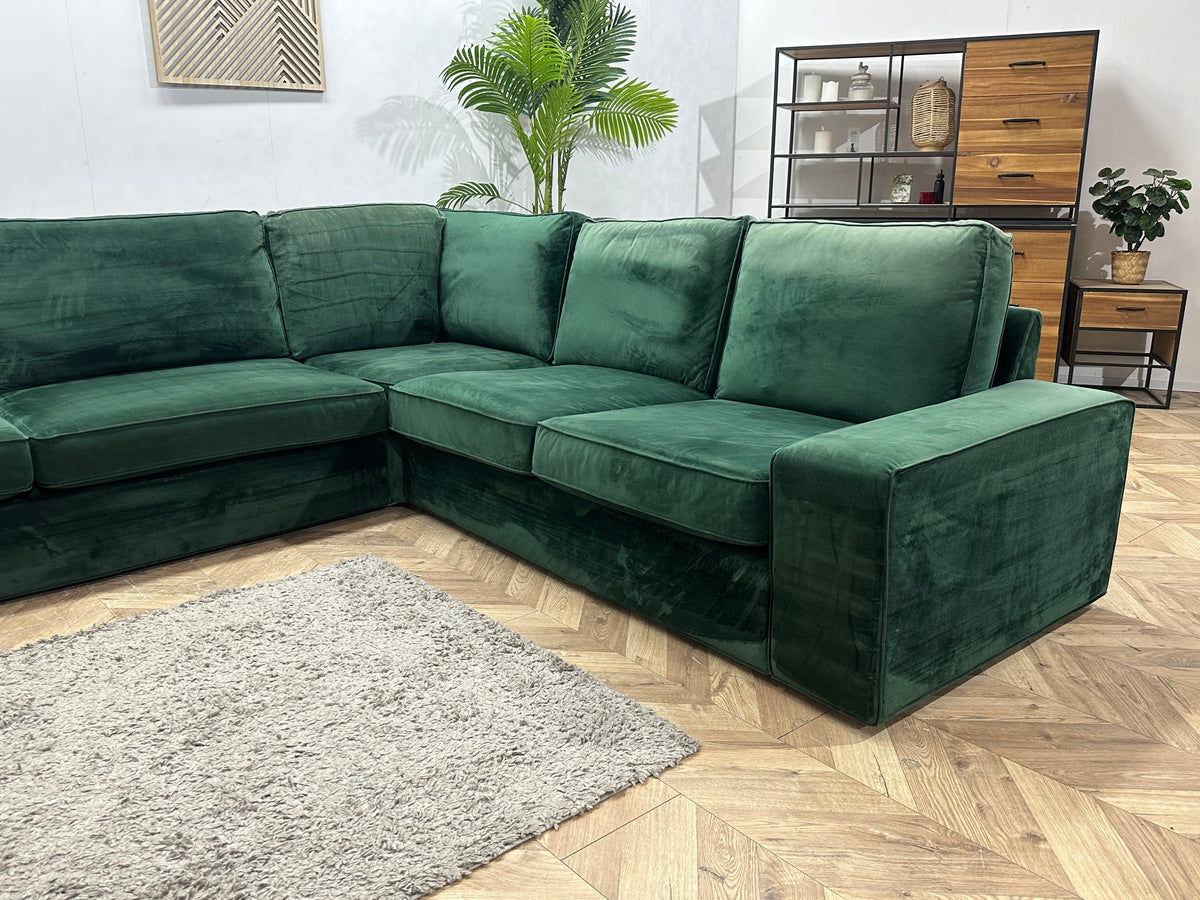 Groene Velvet Hoekzetel ~ Losse Kussens Met Afneembare Hoezen