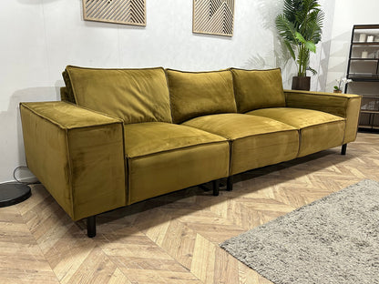 Groene/Gele 3-Zits Zetel Inc Hocker ~ Losse Rugkussens Met Afneembare Hoezen