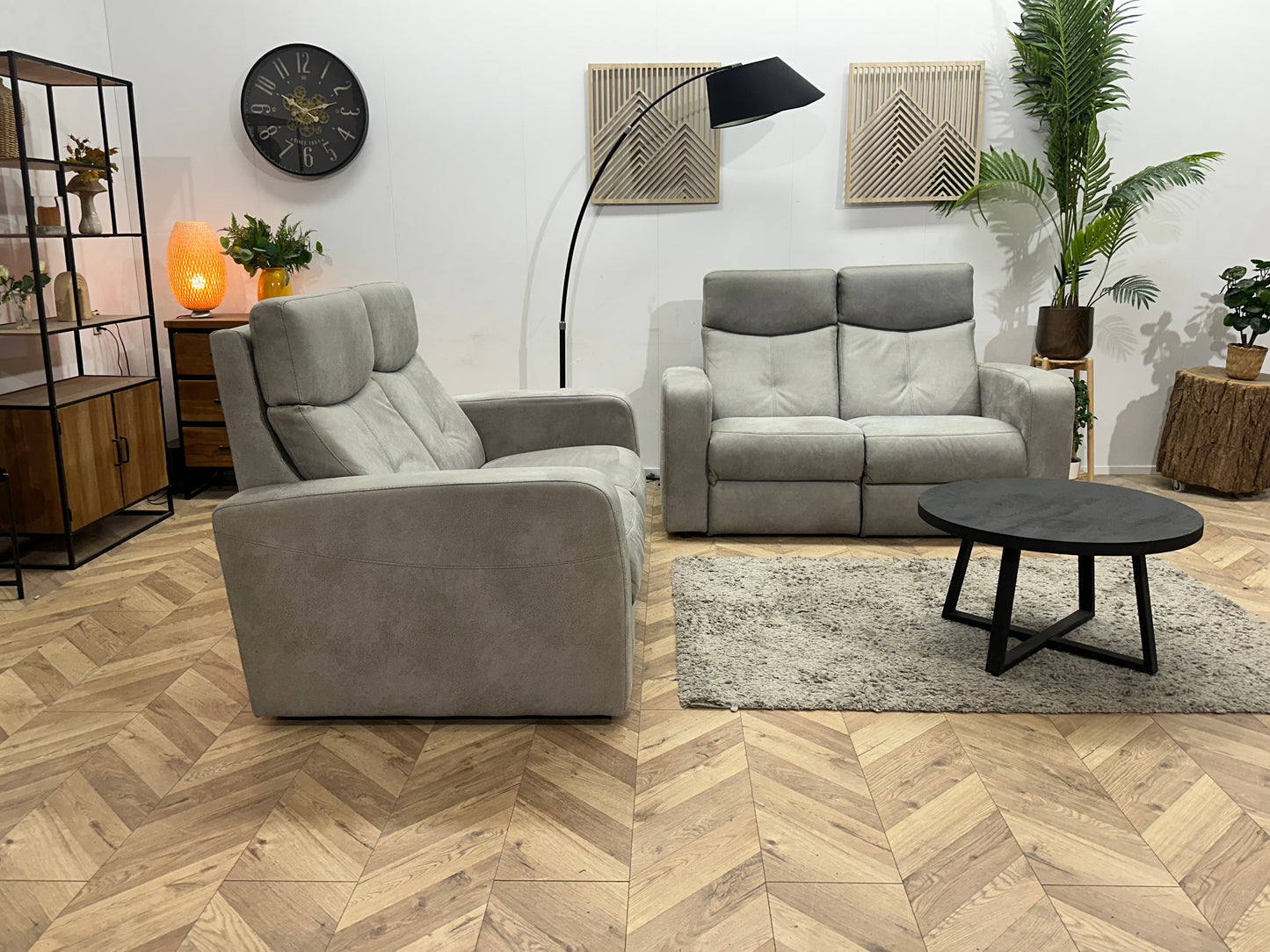 Licht Grijze Suède Stoffen Zetels Set ~ Vaste Kussens
