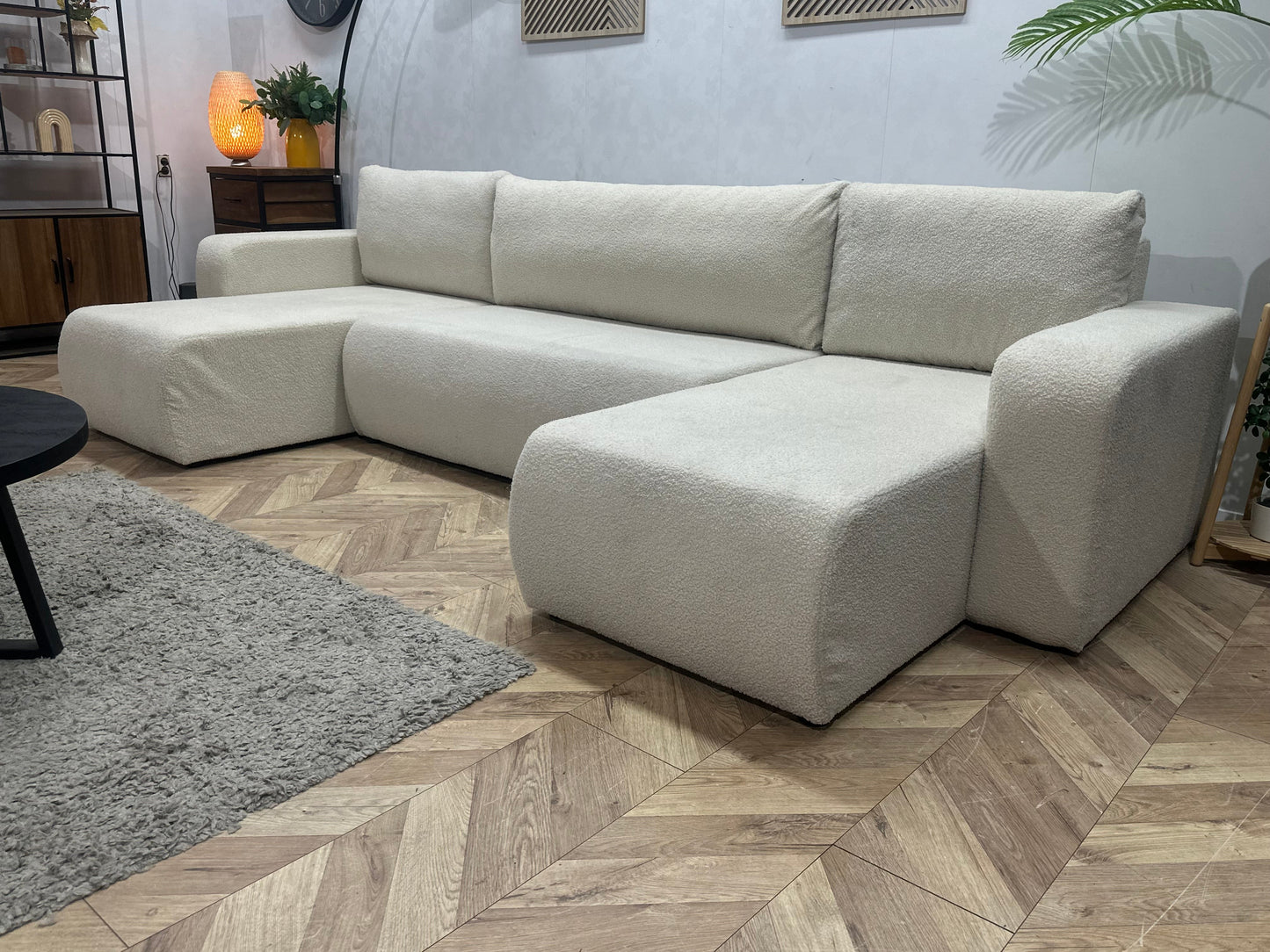 !Showroommodel! Witte Bouclé Stoffen U Zetel ~ Slaapfunctie