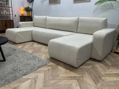 !Showroommodel! Witte Bouclé Stoffen U Zetel ~ Slaapfunctie