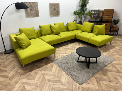 Montèl Groene/Gele Suede Stoffen U Zetel ~ Losse Rugkussens Met Afneembare Hoezen