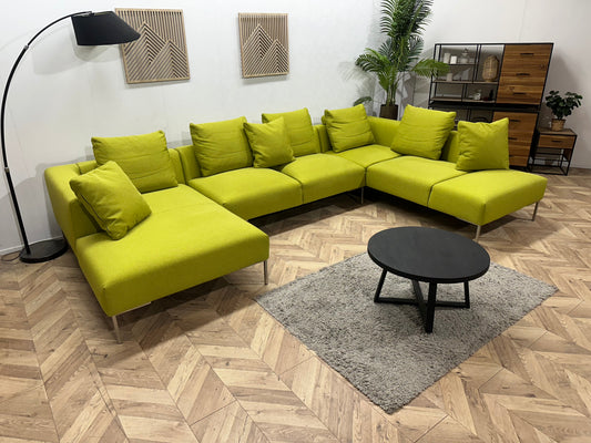 Montèl Groene/Gele Suede Stoffen U Zetel ~ Losse Rugkussens Met Afneembare Hoezen