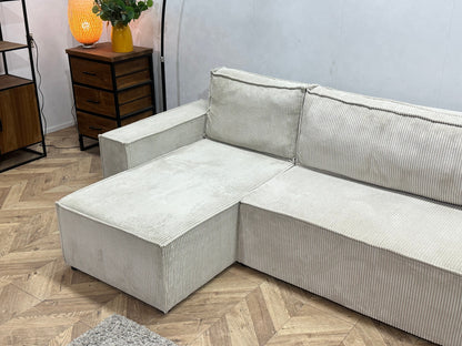 !Showroommodel! Witte Ribstof U Zetel ~ Slaapfunctie
