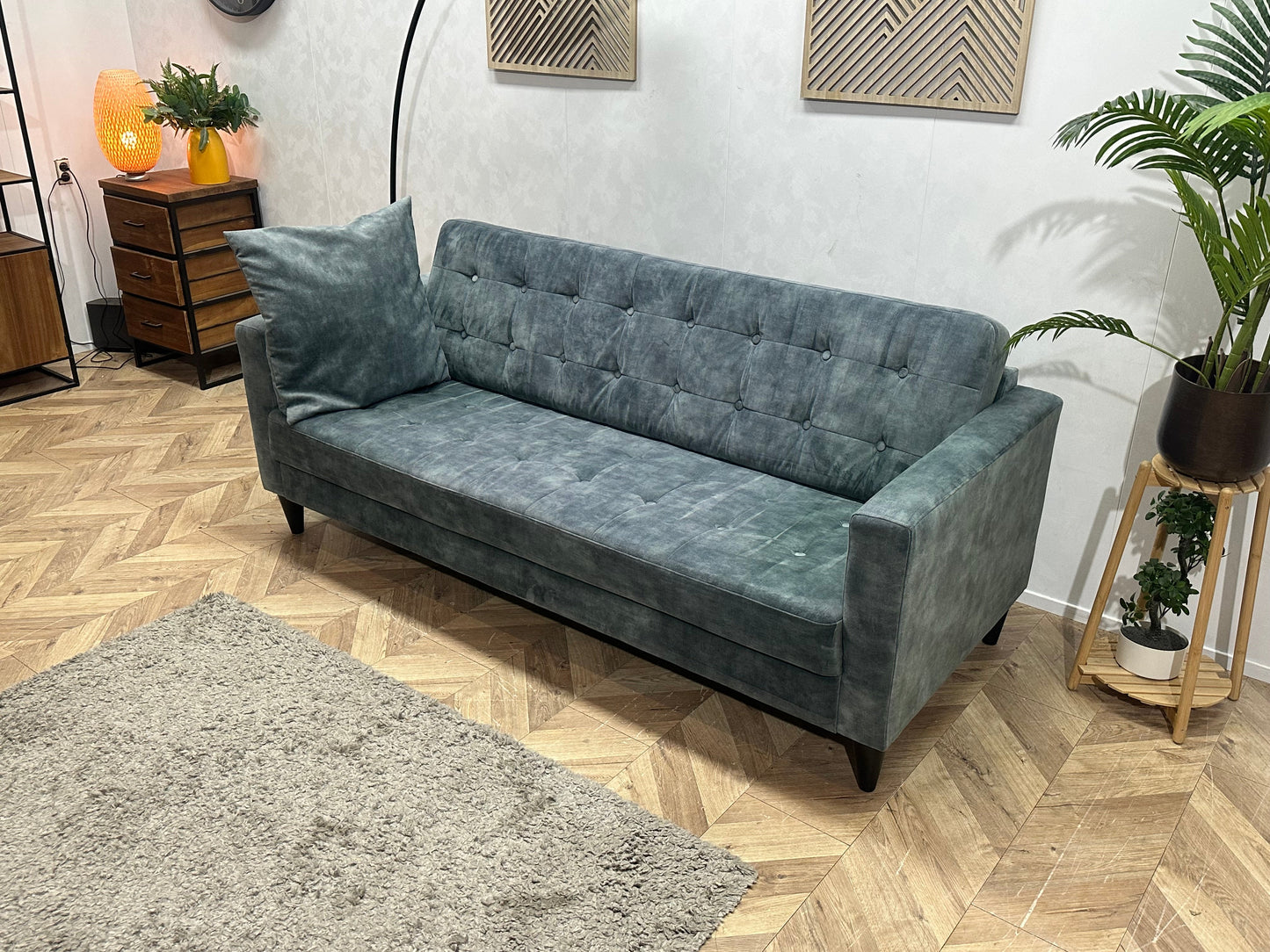 Umix Blauwe Velvet 2.5-Zits Zetel ~ Losse Rugkussens Met Afneembare Hoezen