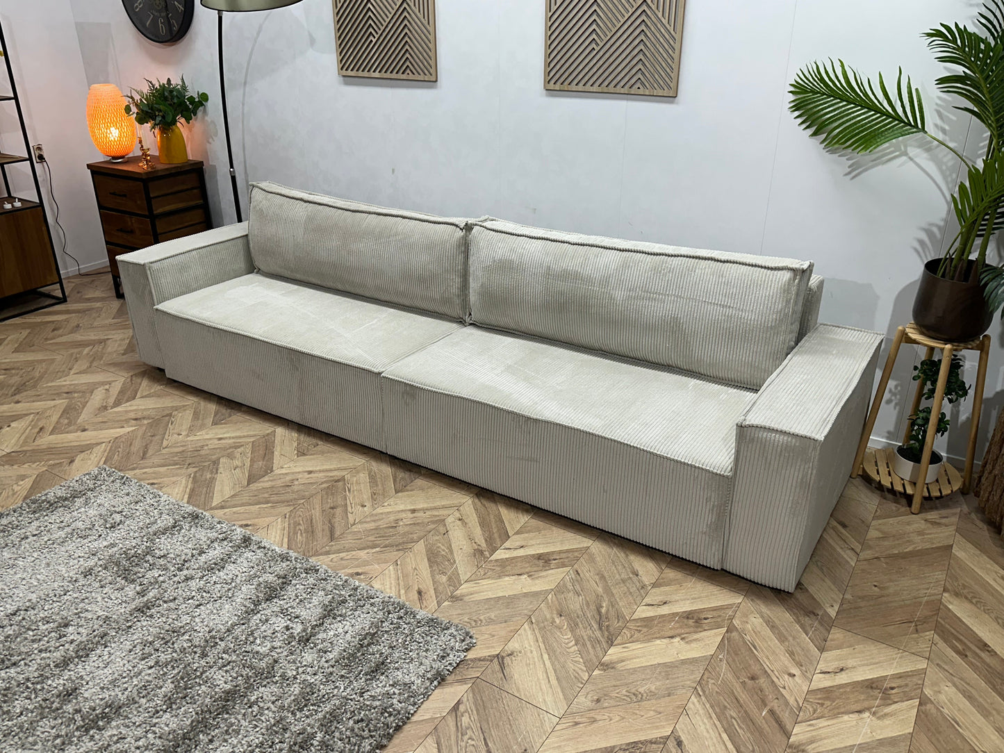 !Showroommodel! Witte Ribstof 4-Zits  Zetel