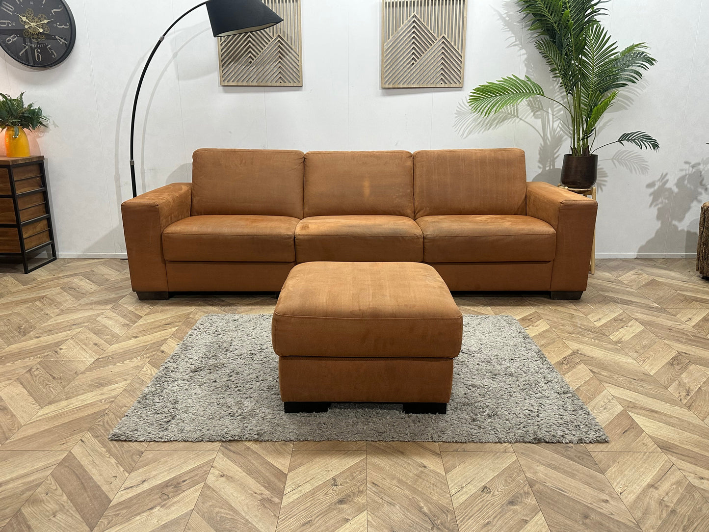 Cognac Bruine Suède Stoffen 3-Zits Zetel Inc Hocker ~ Inruilvoordeel