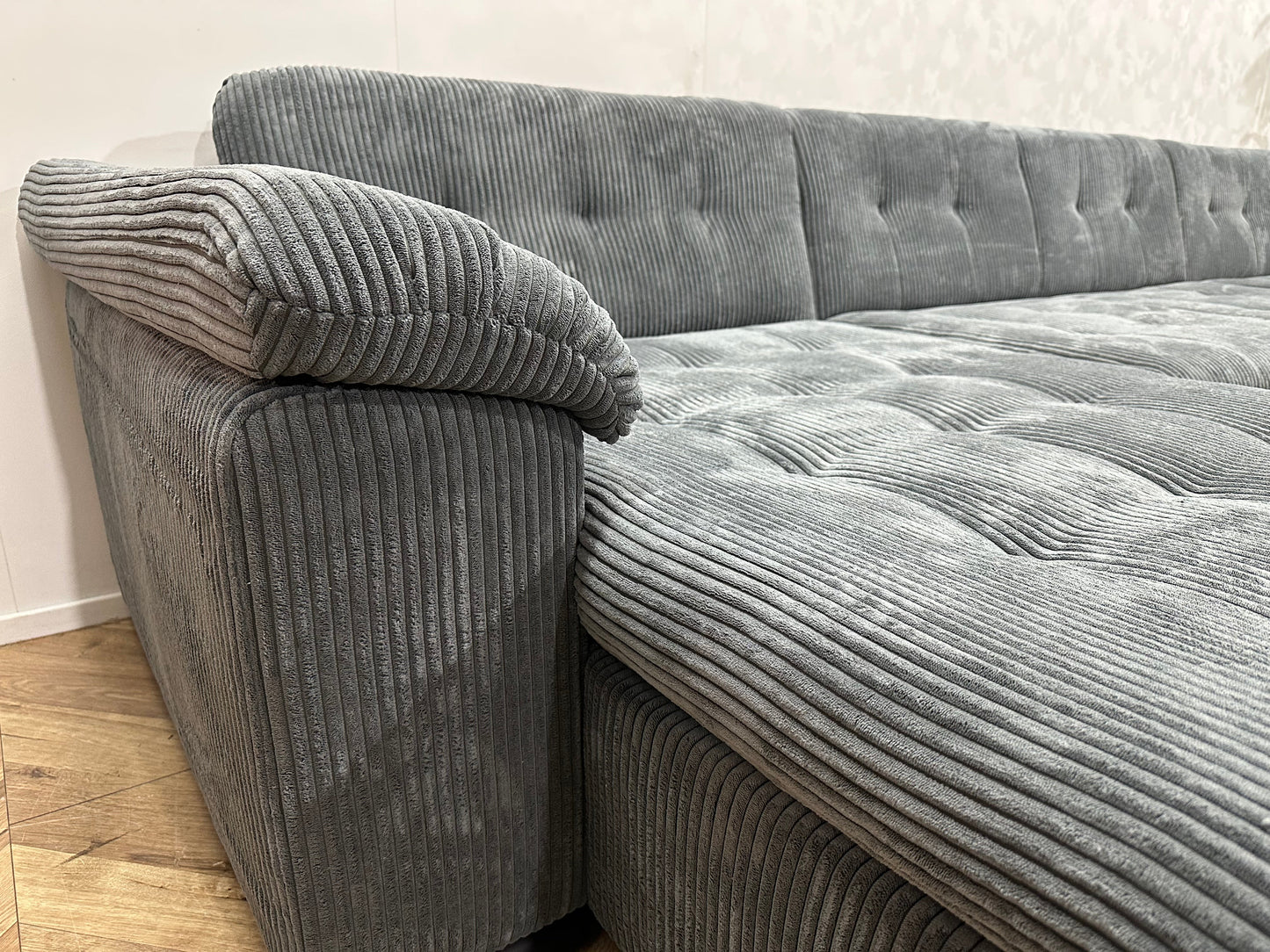 !Showroommodel! Blauwe Ribstof U Zetel ~ Vaste Kussens