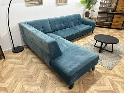 Blauwe Velvet Hoekzetel ~ Vaste Kussens