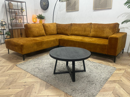Oker Gele Velvet Hoekzetel ~ Losse Rugkussens Met Afneembare Hoezen