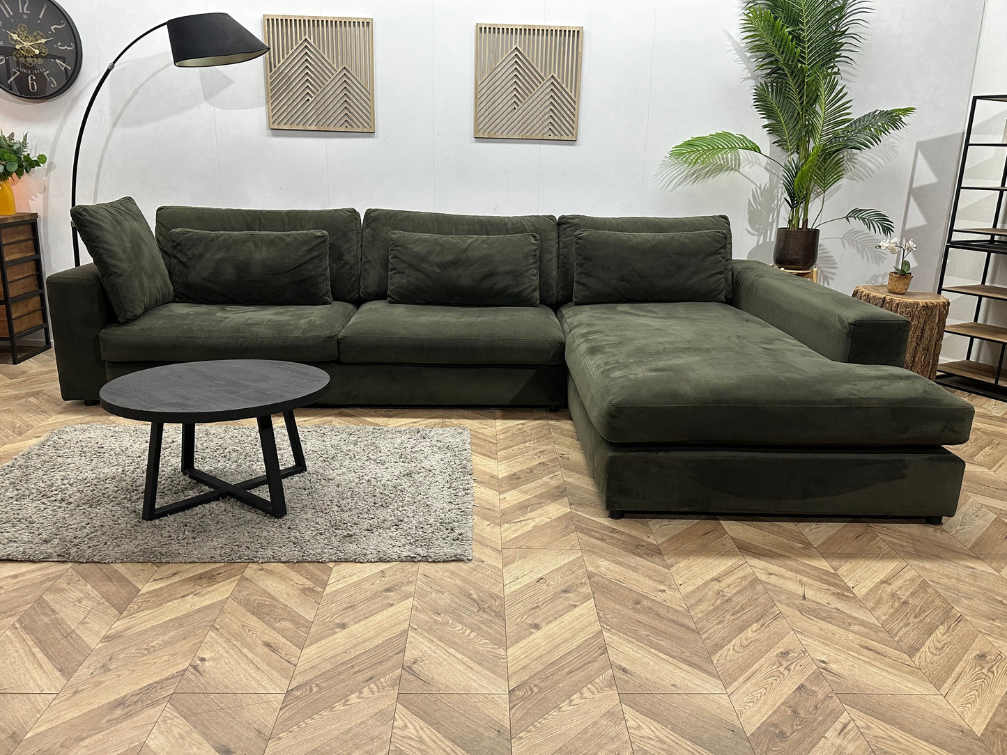 Donker Groene Velvet Ruime Hoekzetel ~ Losse Kussens Met Afneembare Hoezen