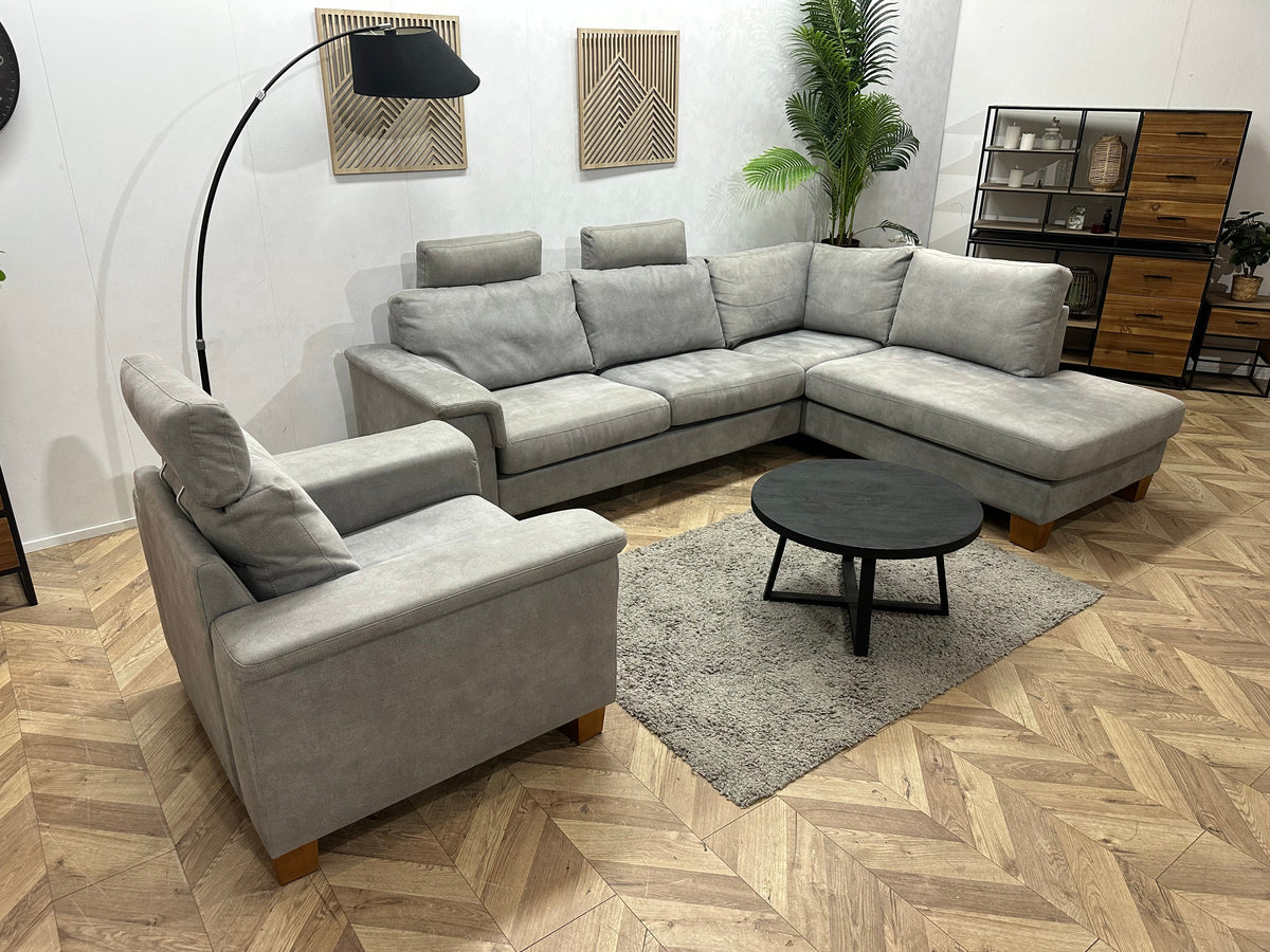 Licht Grijze Suède Stoffen Zetels Set ~ Losse Kussens Met Afneembare Hoezen