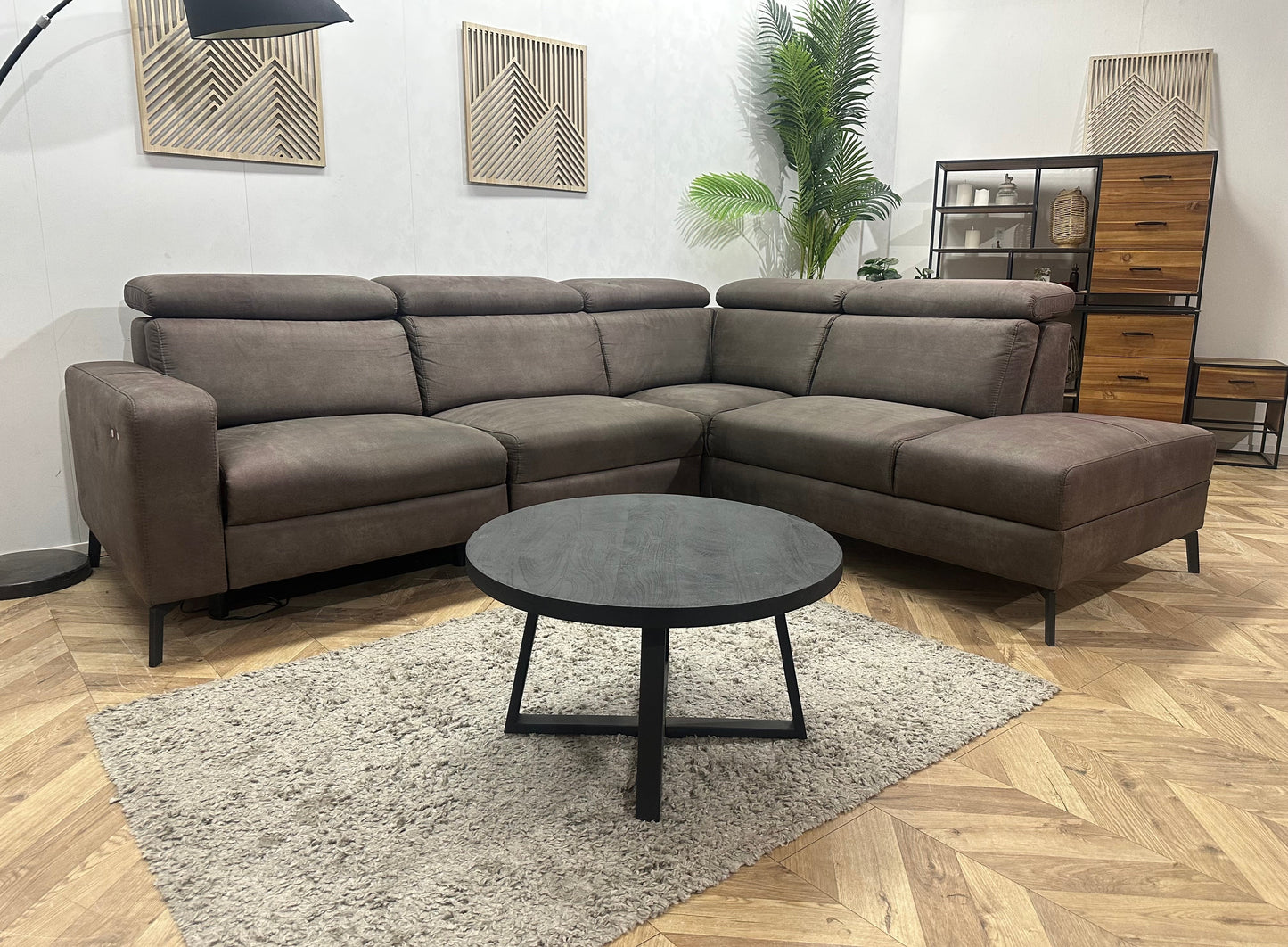H&H Bruine Suède Stoffen Hoekzetel ~ Relaxfunctie