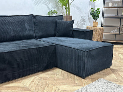 !Showroommodel! Zwarte Ribstof Hoekzetel ~ Slaapfunctie