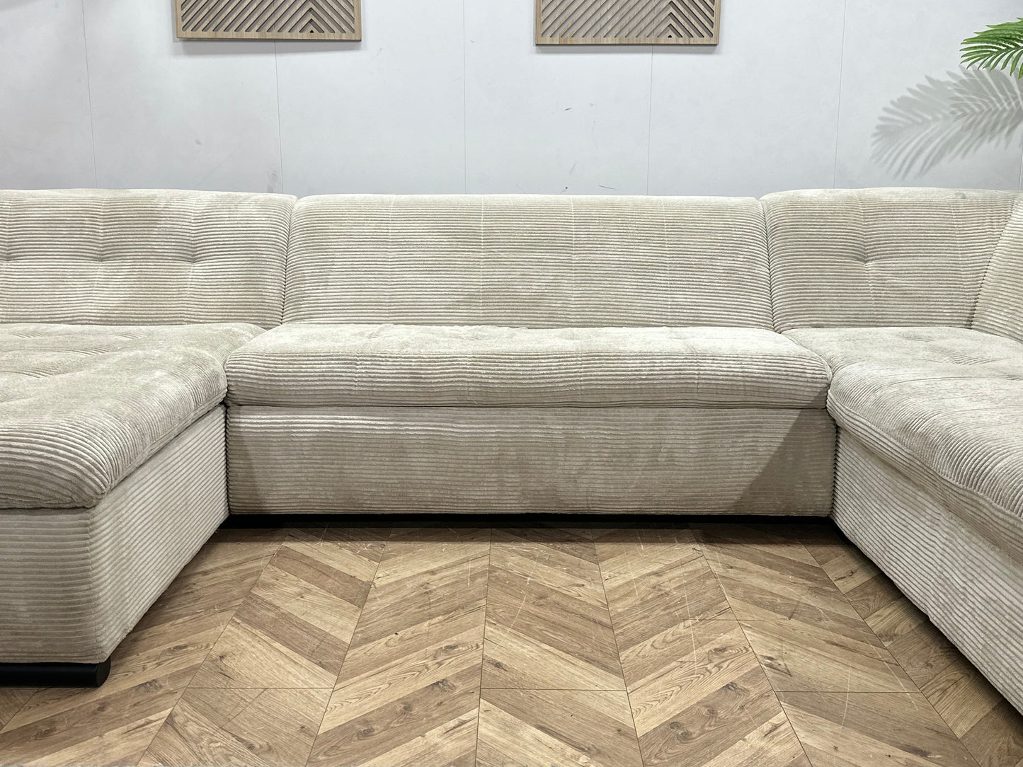 !Showroommodel! Witte Ribstof U Zetel ~ Slaapfunctie