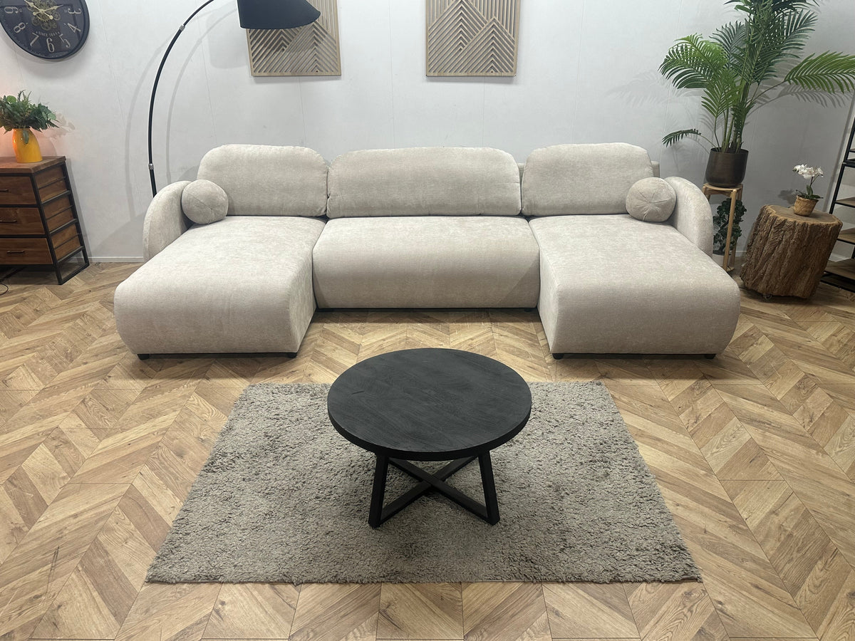 !Showroommodel! Taupe Chenille Stoffen U Zetel