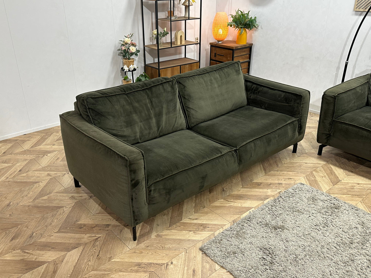 Groene Velvet Zetels Set ~ Losse Rugkussens Met Afneembare Hoezen