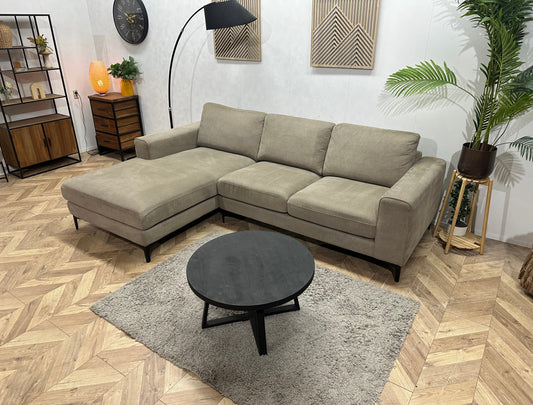 Beige Suède Stoffen Hoekzetel ~ Losse Kussens Met Afneembare Hoezen