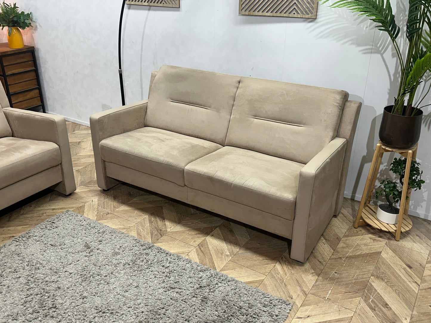 Beige Suede Stoffen/Lederen Zetels Set ~ Vaste Kussens