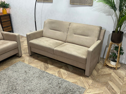 Beige Suede Stoffen/Lederen Zetels Set ~ Vaste Kussens