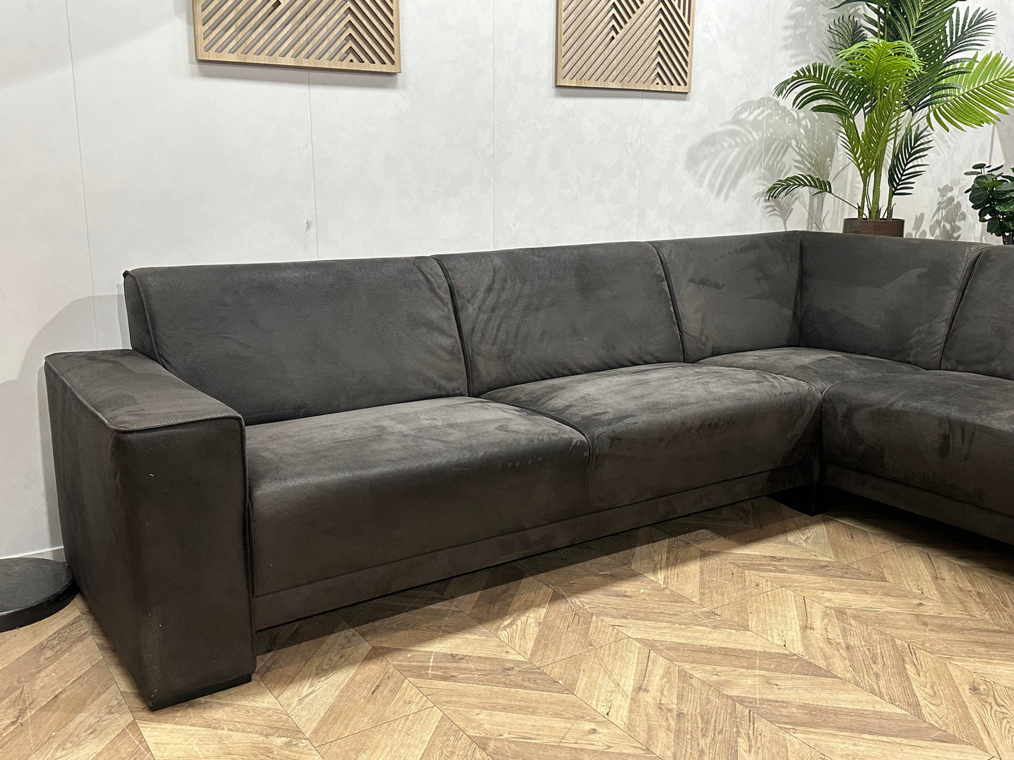 !Showroommodel! Antraciet Suède Stoffen Hoekzetel ~ Vaste Kussens