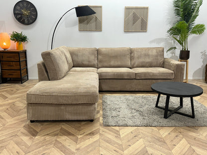 Beige Ribstof Hoekzetel ~ Losse Kussens Met Afneembare Hoezen