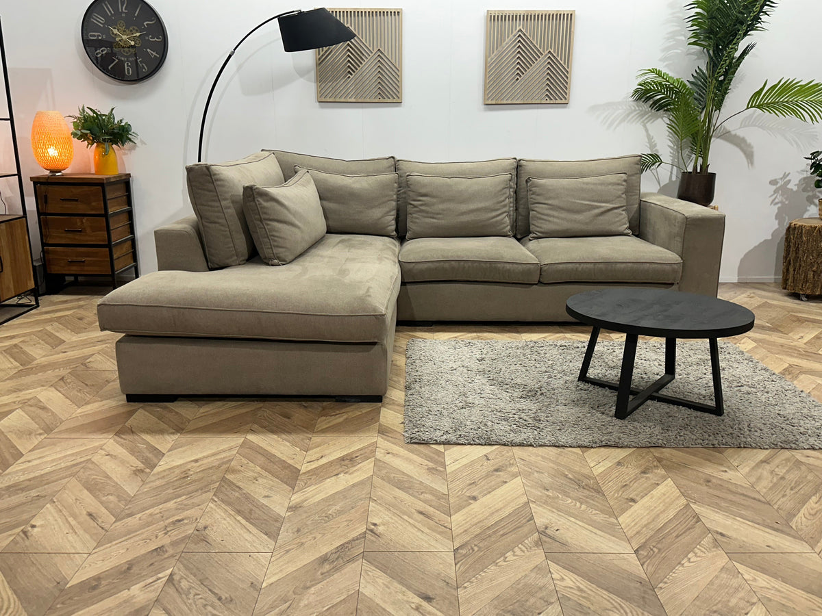 Room108 Beige Suède Stoffen Hoekzetel ~ Losse Kussens Met Afneembare Hoezen