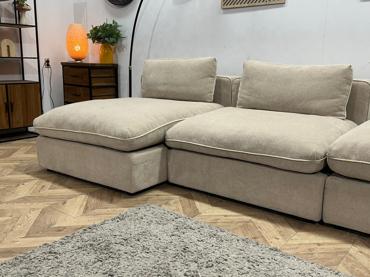!Showroommodel! Beige Suède Stoffen Hoekzetel Inc Hocker