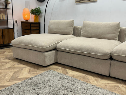 !Showroommodel! Beige Suède Stoffen Hoekzetel Inc Hocker