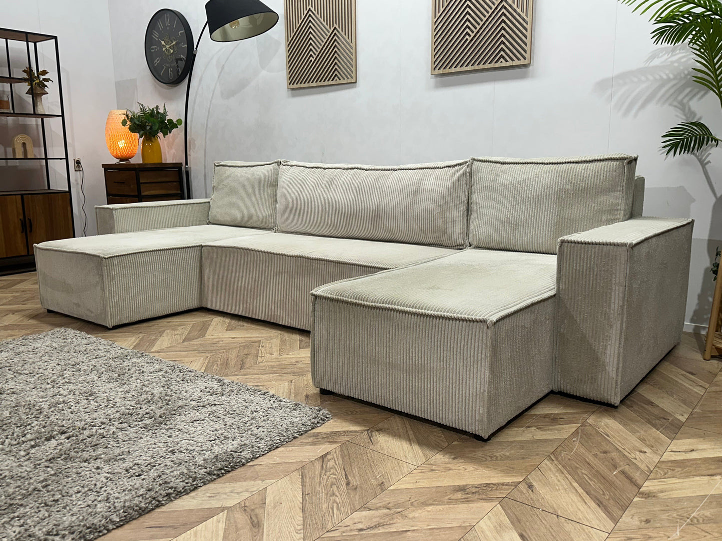 !Showroommodel! Witte Ribstof U Zetel ~ Slaapfunctie