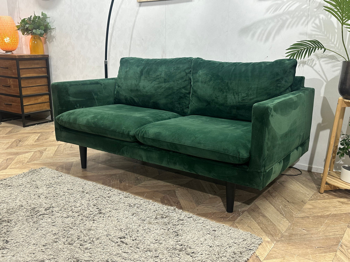 Groene Velvet 2.5-Zits Zetel ~ Losse Kussens Met Afneembare Hoezen