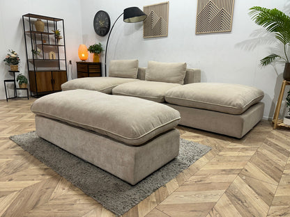 !Showroommodel! Beige Suède Stoffen Hoekzetel Inc Hocker