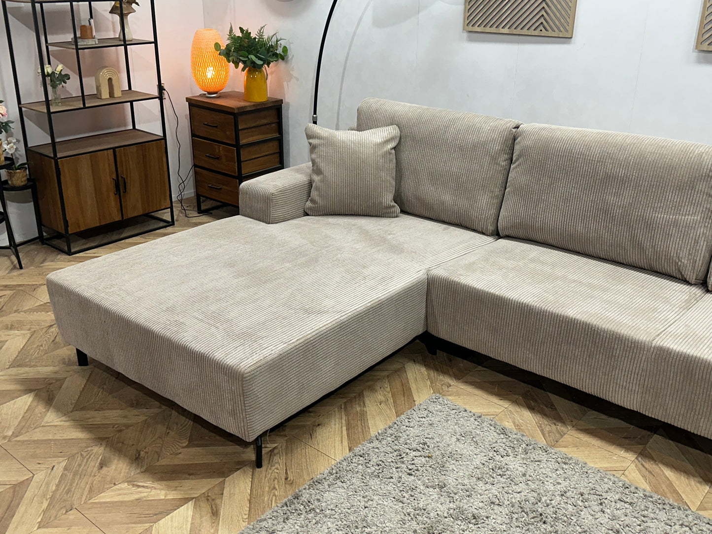 !Showroommodel! Licht Bruine Ribstof Hoekzetel
