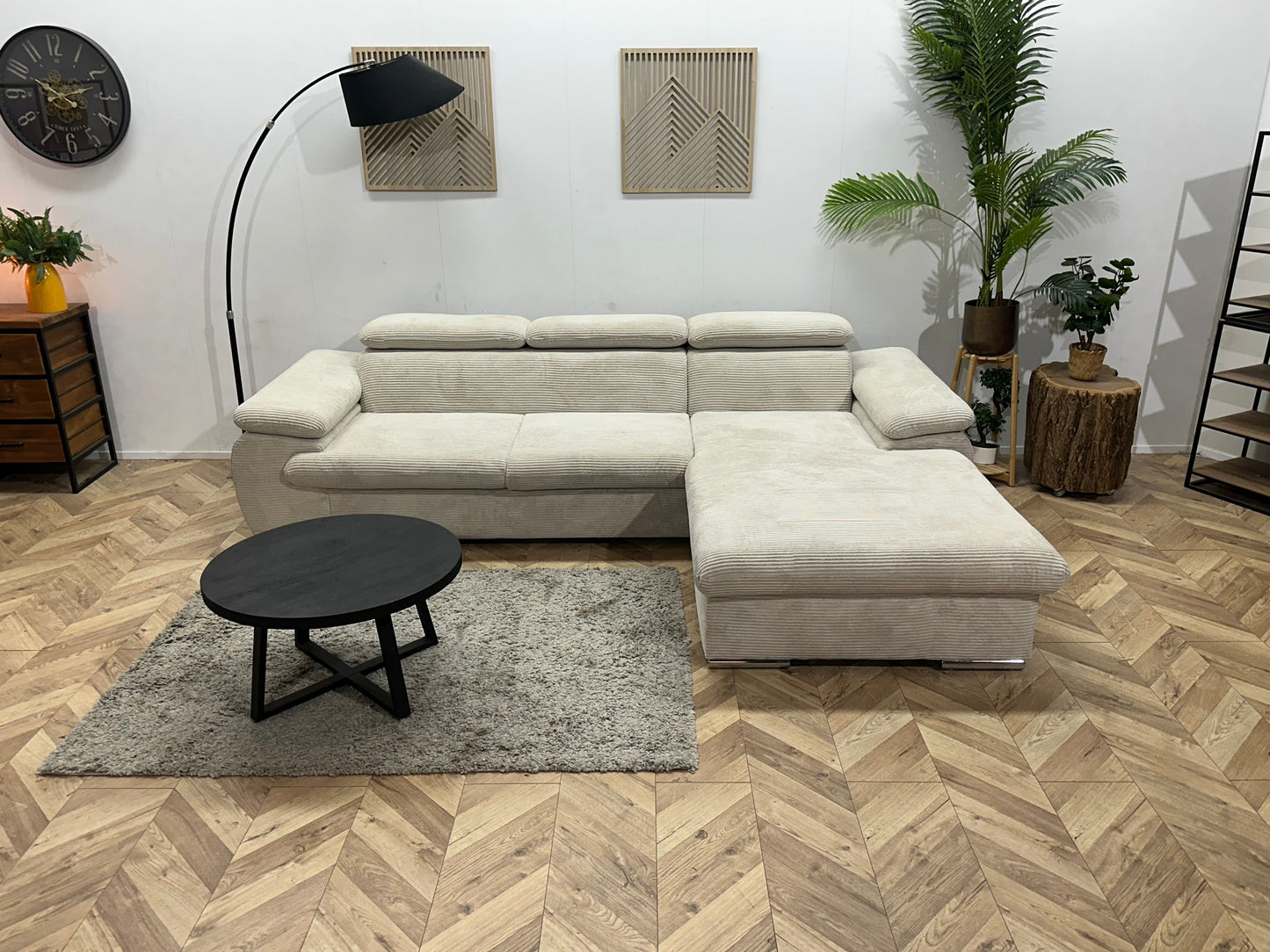 !Showroommodel! Witte Ribstof Hoekzetel ~ Verstelbare Hoofdsteunen