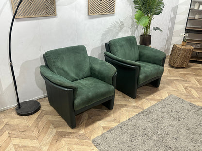 Groene Suède Stoffen/ Echt lederen Fauteuils ~ Vaste Kussens