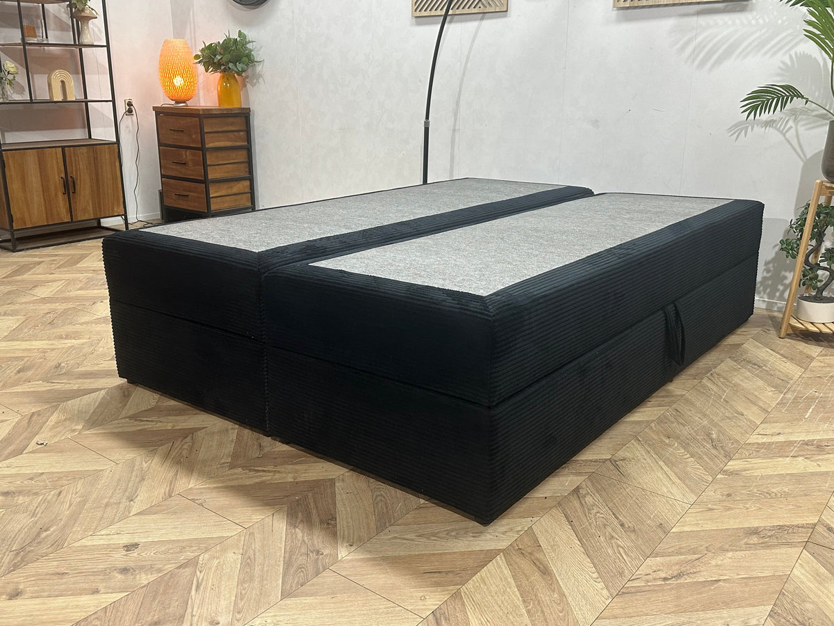 Zwarte Ribstof Boxspring