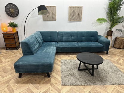 Blauwe Velvet Hoekzetel ~ Vaste Kussens