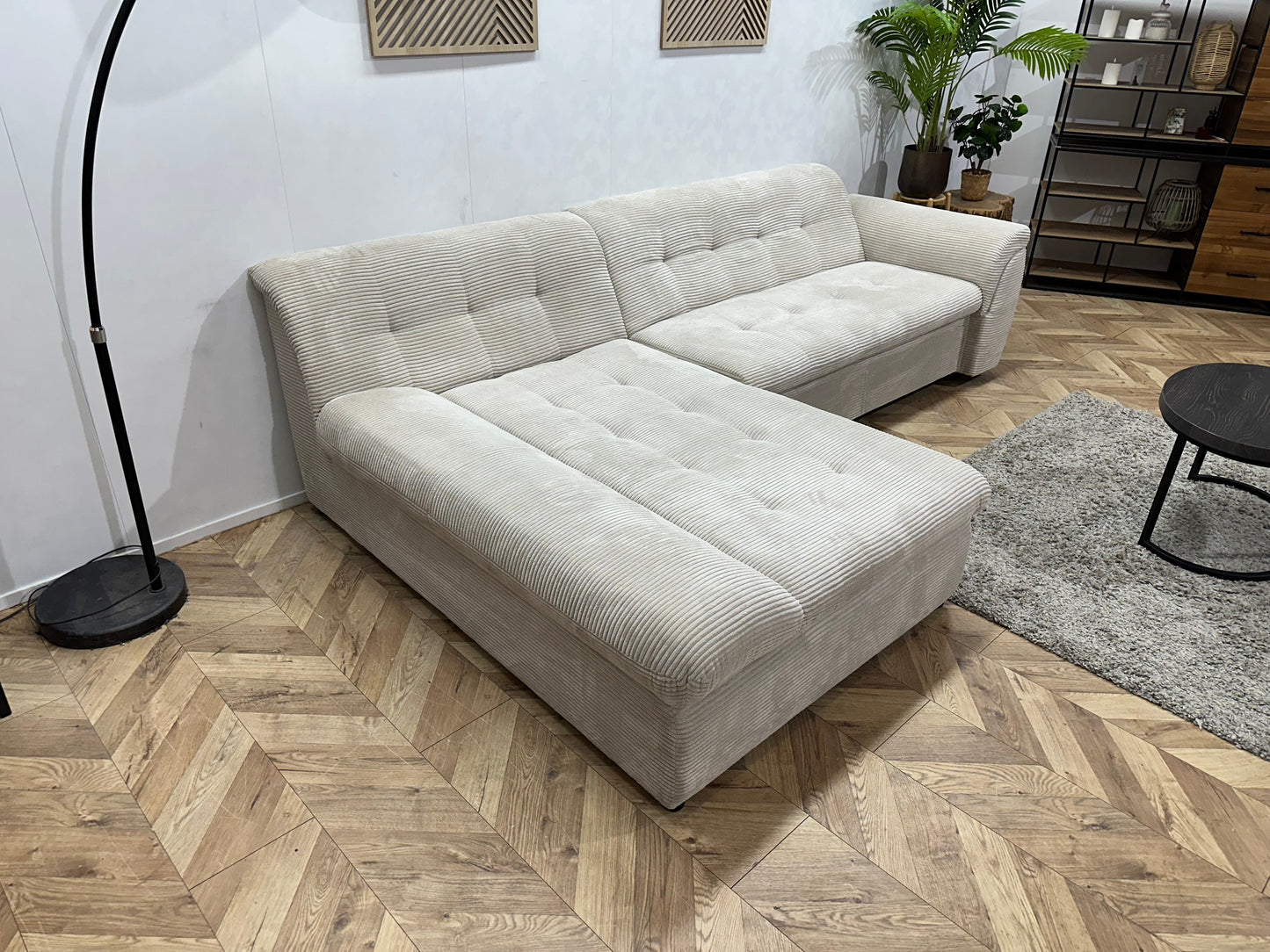 !Showroommodel! Crème Ribstof Hoekzetel ~ Opbergruimte